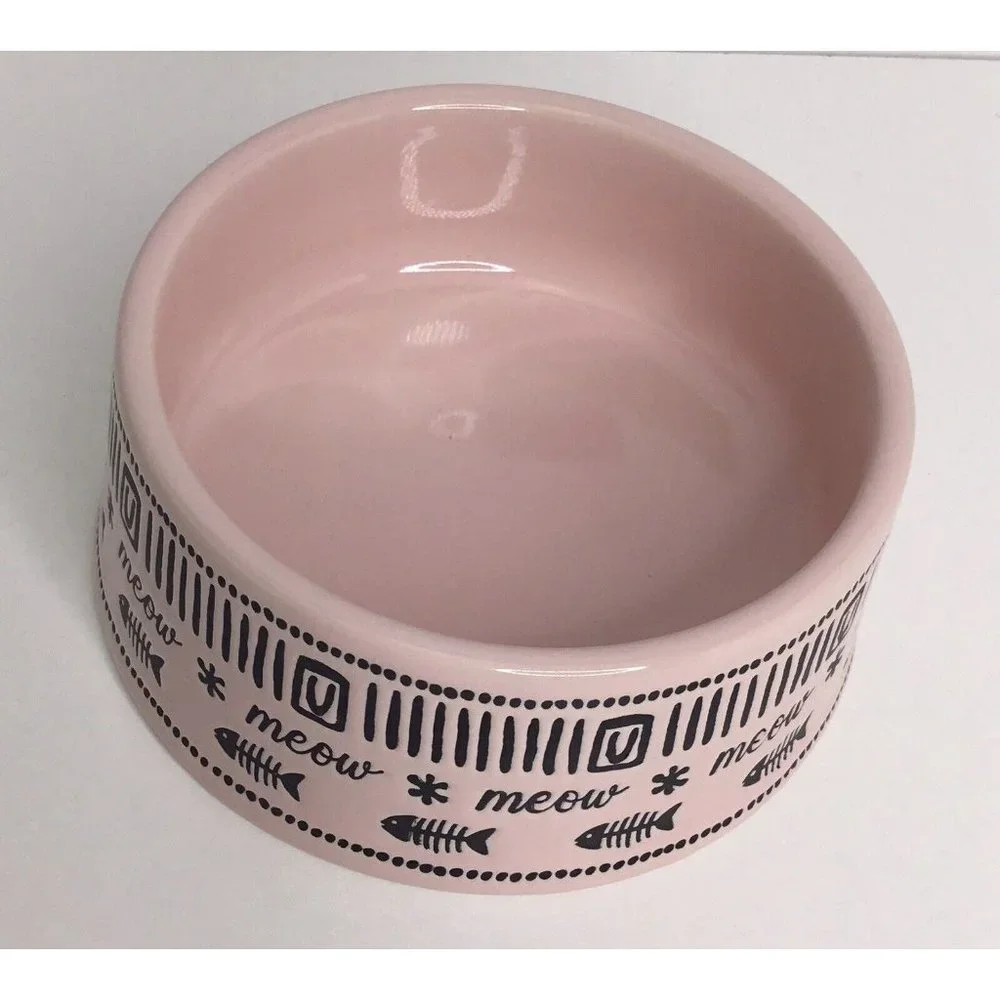 MEOW Pet Bowl 4.5 X 2” PINK Food Water Cat Kitty Signature Stoneware New